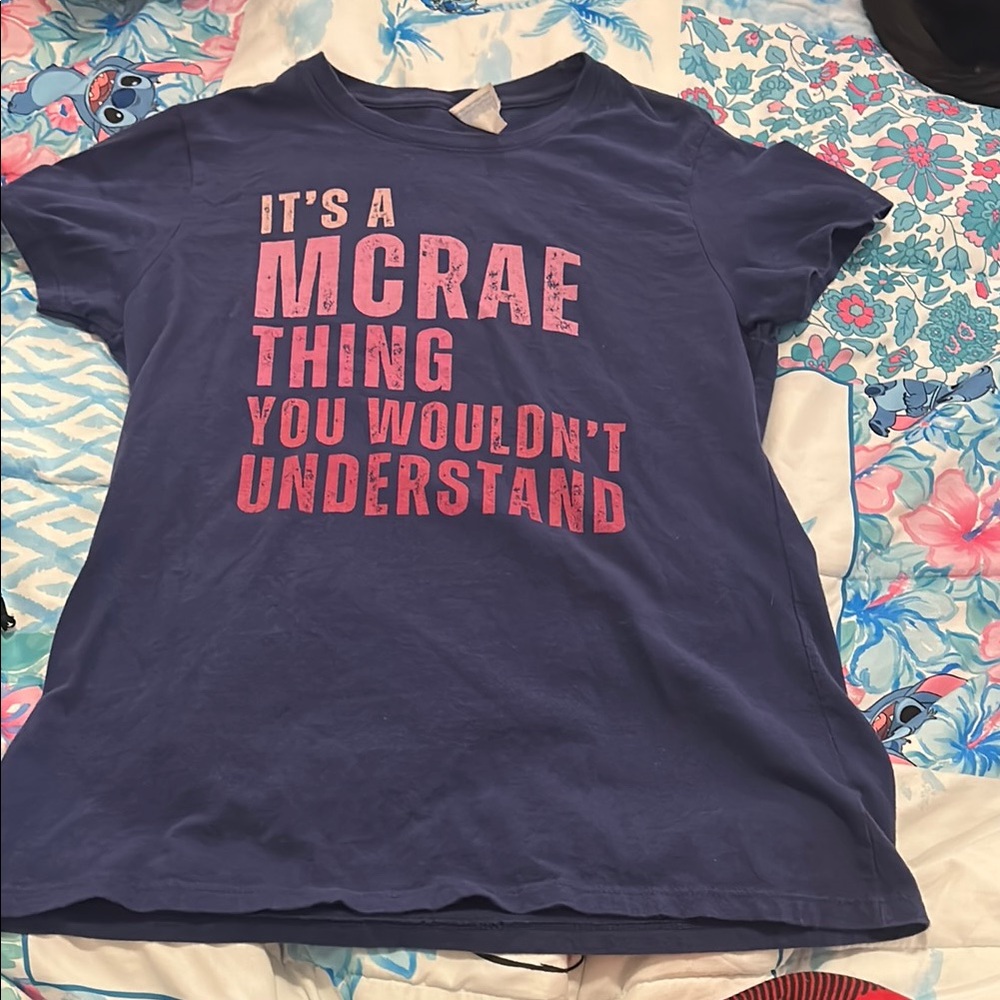 Port and Company Blue T-Shirt with Pink Text